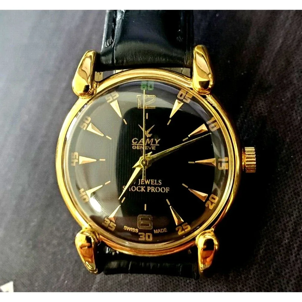 RARE Camy Geneve Mechanical Swiss Watch Restored Serviced GLD-BLK-BLK
